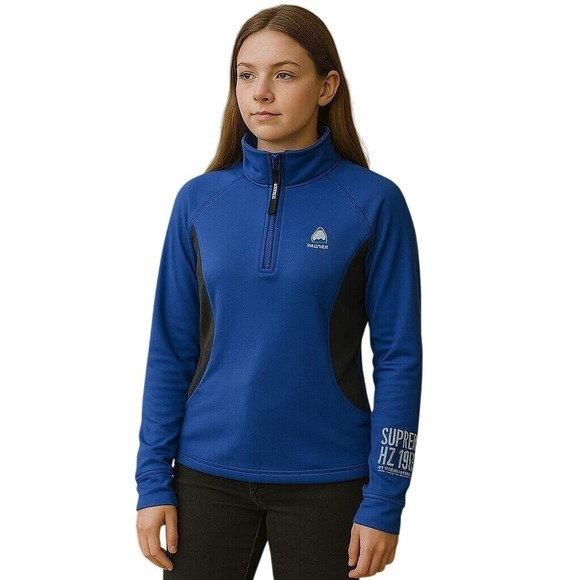 Supreme Tops - Supreme Est 1982 Half Zip Pullover Athletic Top Thumb Holes Blue S Women's Nwot